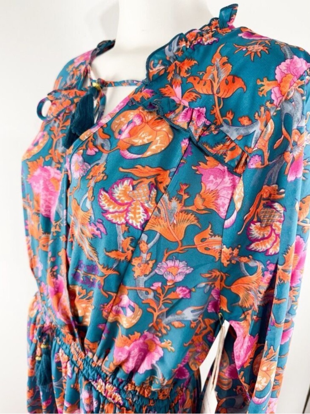 Boemo x Anthropologie Vibrant Floral Paisley Long Sleeve Maxi Dress - Picture 5 of 14
